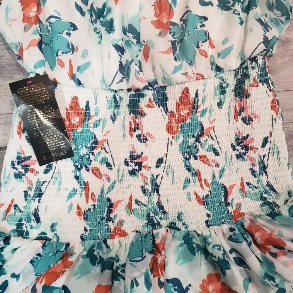 bebe White Floral Mini Dress with Teal and Coral Accents - Picture 7 of 14